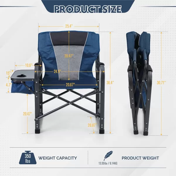 ALPHA CAMP Oversized Folding Director Chair Outdoor Heavy Duty Camping Chair with Side Table and Cooler Bag for Picnic Hiking Fishing Supports 350LBS
