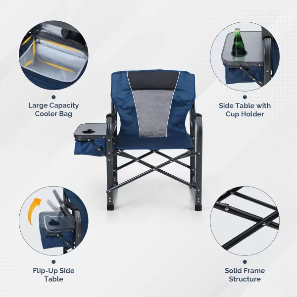 ALPHA CAMP Oversized Folding Director Chair Outdoor Heavy Duty Camping Chair with Side Table and Cooler Bag for Picnic Hiking Fishing Supports 350LBS