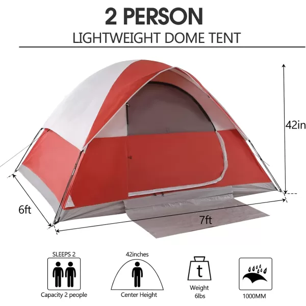 LETS CAMP 2 Person Backpacking TentPortable Lightweight Waterproof Windproof Easy Setup Backpacking TentGreat for Camping Hiking Mountaineeringred