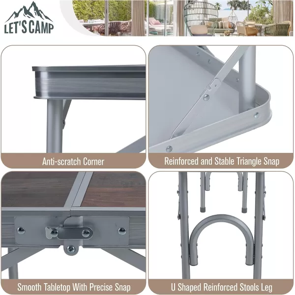 LETS CAMP 3PCS Folding Camping Picnic Table with Bench Set Lightweight ampamp Heavy Duty Adjustable Heights Camping Table for Indoor Outdoor Patio Backyard Party