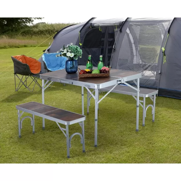 LETS CAMP 3PCS Folding Camping Picnic Table with Bench Set Lightweight ampamp Heavy Duty Adjustable Heights Camping Table for Indoor Outdoor Patio Backyard Party