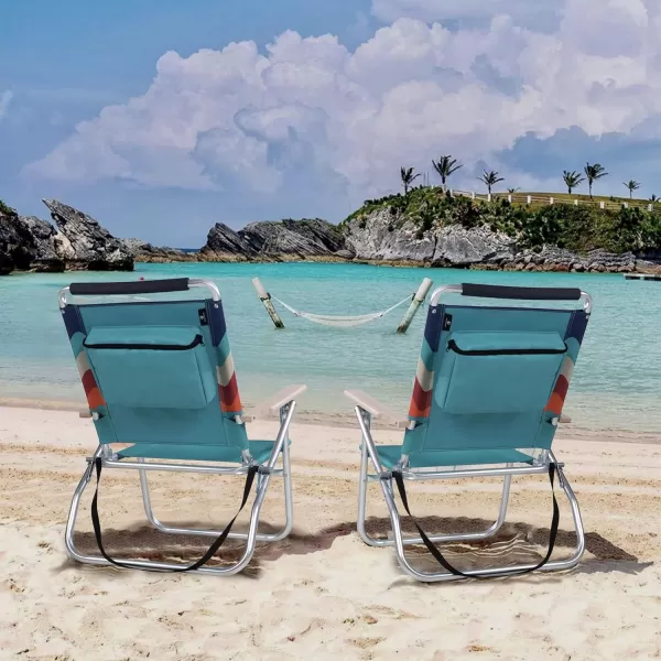 LETS CAMP Backpack Beach Chairs Lightweight Folding 3 Position Portable Camping Chairs with Wooden Armrests Set of 2Blue
