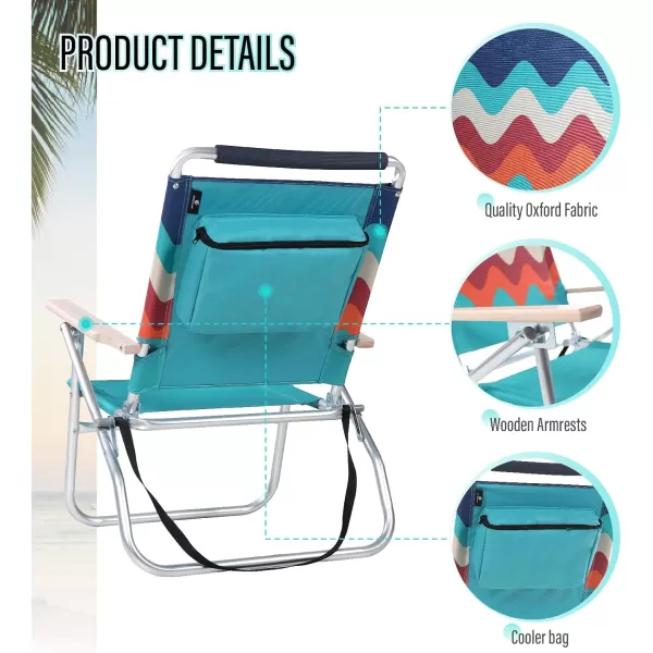 LETS CAMP Backpack Beach Chairs Lightweight Folding 3 Position Portable Camping Chairs with Wooden Armrests Set of 2Blue
