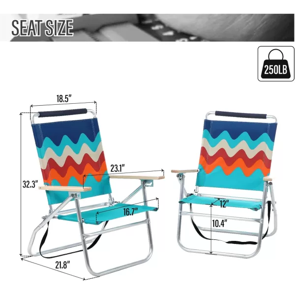 LETS CAMP Backpack Beach Chairs Lightweight Folding 3 Position Portable Camping Chairs with Wooden Armrests Set of 2Blue