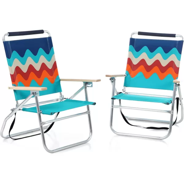 LETS CAMP Backpack Beach Chairs Lightweight Folding 3 Position Portable Camping Chairs with Wooden Armrests Set of 2Blue