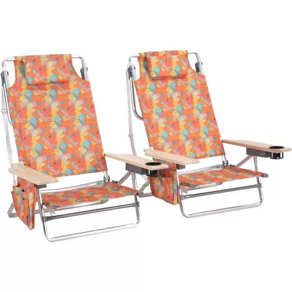 LETS CAMP Backpack Beach Chairs Lightweight Folding 3 Position Portable Camping Chairs with Wooden Armrests Set of 2Camo