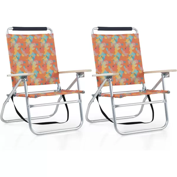 LETS CAMP Backpack Beach Chairs Lightweight Folding 3 Position Portable Camping Chairs with Wooden Armrests Set of 2Camo