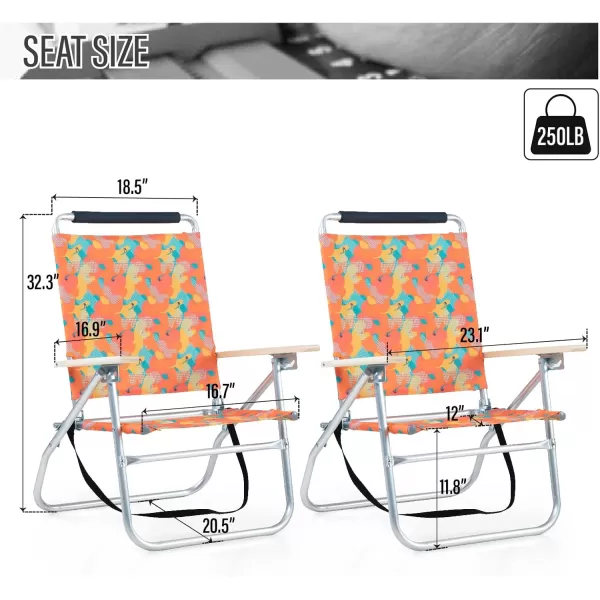 LETS CAMP Backpack Beach Chairs Lightweight Folding 3 Position Portable Camping Chairs with Wooden Armrests Set of 2Camo