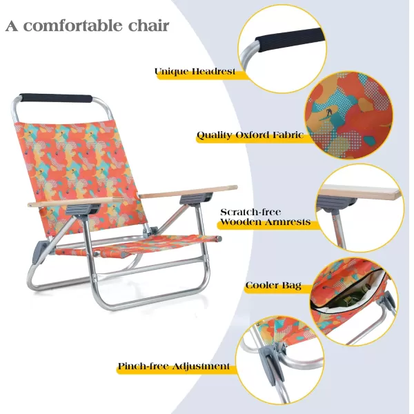 LETS CAMP Backpack Beach Chairs Lightweight Folding 3 Position Portable Camping Chairs with Wooden Armrests Set of 2Camo