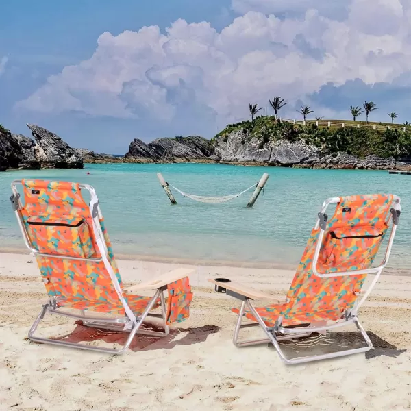 LETS CAMP Backpack Beach Chairs Lightweight Folding 3 Position Portable Camping Chairs with Wooden Armrests Set of 2Camo