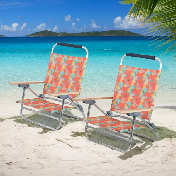 LETS CAMP Backpack Beach Chairs Lightweight Folding 3 Position Portable Camping Chairs with Wooden Armrests Set of 2Camo