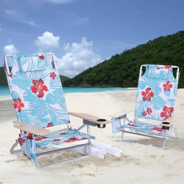 LETS CAMP Backpack Beach Chairs Lightweight Folding 3 Position Portable Camping Chairs with Wooden Armrests Set of 2Sky Blue