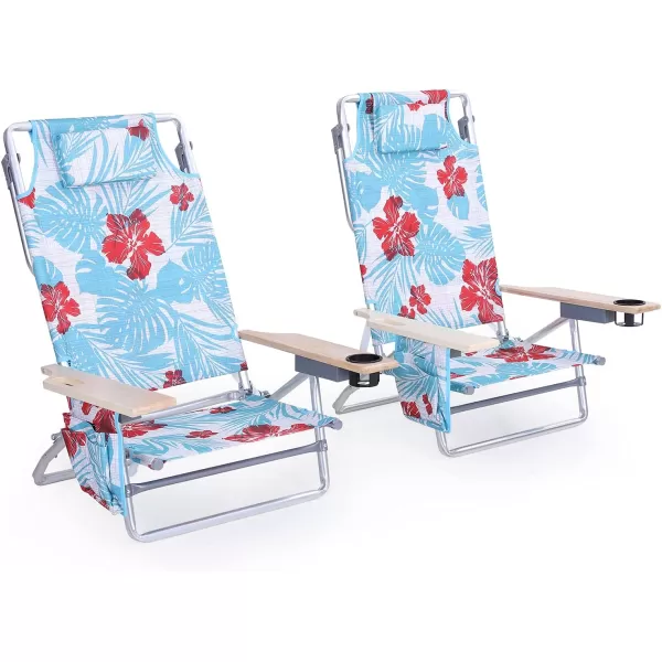 LETS CAMP Backpack Beach Chairs Lightweight Folding 3 Position Portable Camping Chairs with Wooden Armrests Set of 2Sky Blue