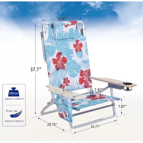 LETS CAMP Backpack Beach Chairs Lightweight Folding 3 Position Portable Camping Chairs with Wooden Armrests Set of 2Sky Blue