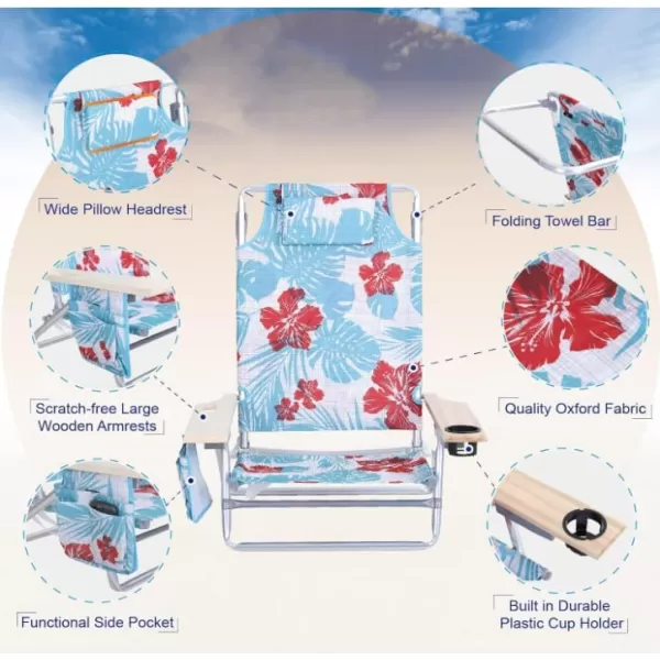 LETS CAMP Backpack Beach Chairs Lightweight Folding 3 Position Portable Camping Chairs with Wooden Armrests Set of 2Sky Blue