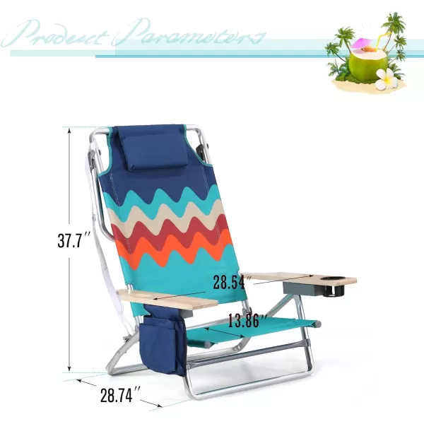 LETS CAMP Backpack Beach Chairs Lightweight Folding 3 Position Portable Camping Chairs with Wooden Armrests Set of 2Wave