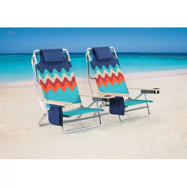 LETS CAMP Backpack Beach Chairs Lightweight Folding 3 Position Portable Camping Chairs with Wooden Armrests Set of 2Wave