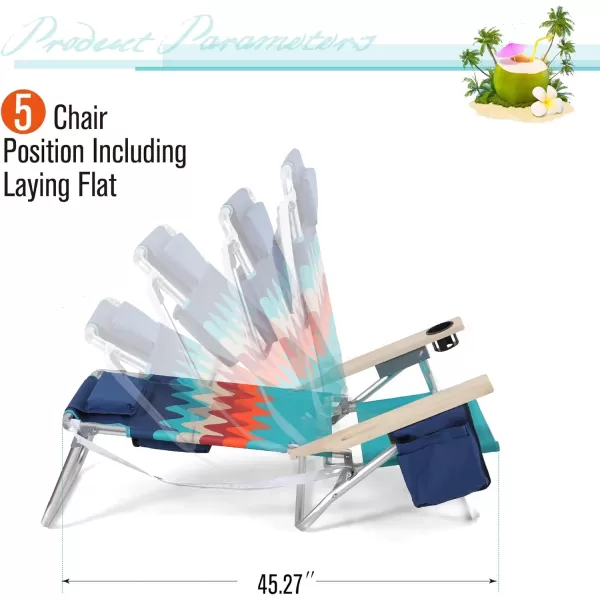 LETS CAMP Backpack Beach Chairs Lightweight Folding 3 Position Portable Camping Chairs with Wooden Armrests Set of 2Wave