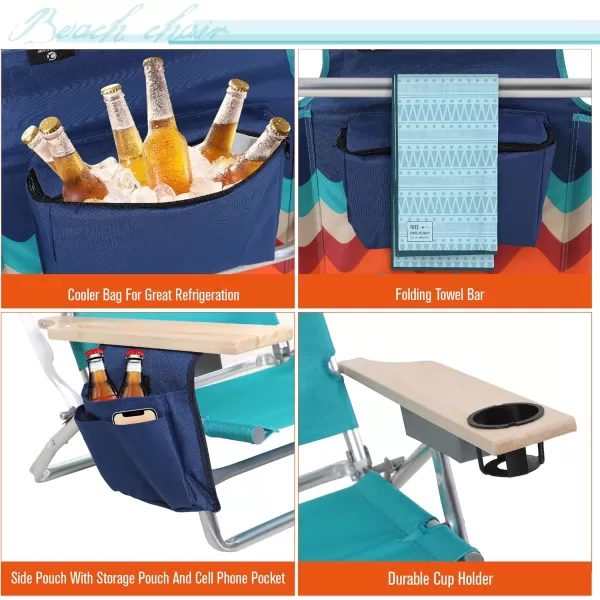 LETS CAMP Backpack Beach Chairs Lightweight Folding 3 Position Portable Camping Chairs with Wooden Armrests Set of 2Wave