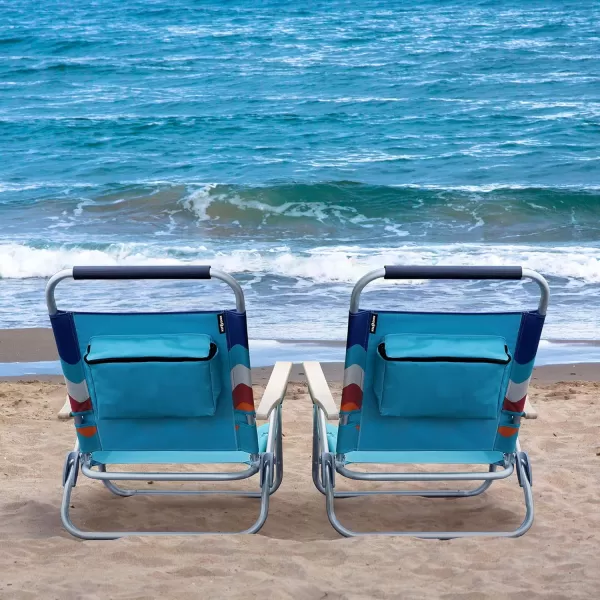 LETS CAMP Backpack Beach Chairs Lightweight Folding 3 Position Portable Camping Chairs with Wooden Armrests Set of 2Wave