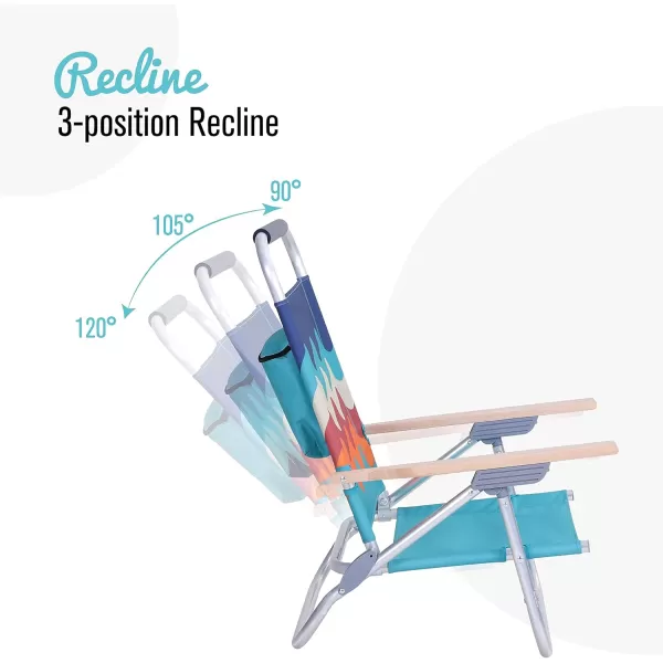 LETS CAMP Backpack Beach Chairs Lightweight Folding 3 Position Portable Camping Chairs with Wooden Armrests Set of 2Wave