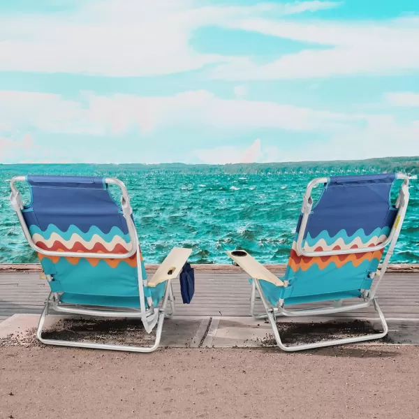 LETS CAMP Backpack Beach Chairs Lightweight Folding 3 Position Portable Camping Chairs with Wooden Armrests Set of 2Wave