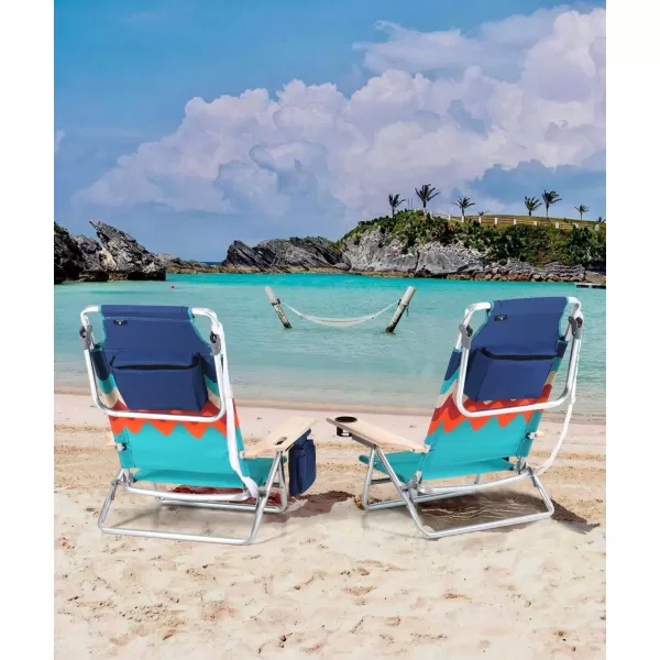 LETS CAMP Backpack Beach Chairs Lightweight Folding 3 Position Portable Camping Chairs with Wooden Armrests Set of 2Wave