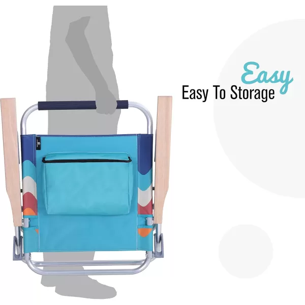 LETS CAMP Backpack Beach Chairs Lightweight Folding 3 Position Portable Camping Chairs with Wooden Armrests Set of 2Wave