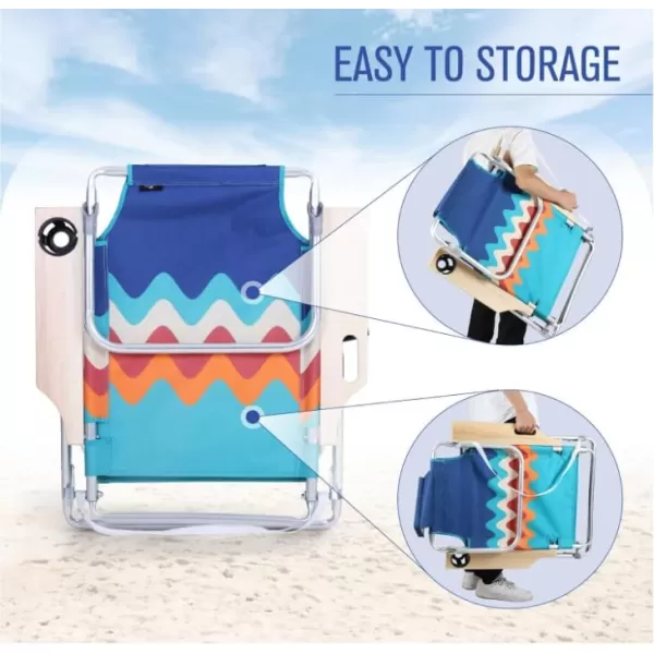 LETS CAMP Backpack Beach Chairs Lightweight Folding 3 Position Portable Camping Chairs with Wooden Armrests Set of 2Wave
