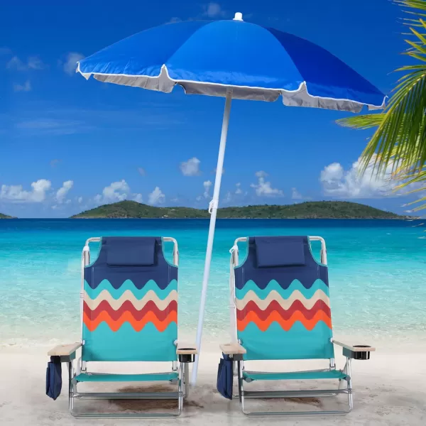 LETS CAMP Backpack Beach Chairs Lightweight Folding 3 Position Portable Camping Chairs with Wooden Armrests Set of 2Wave