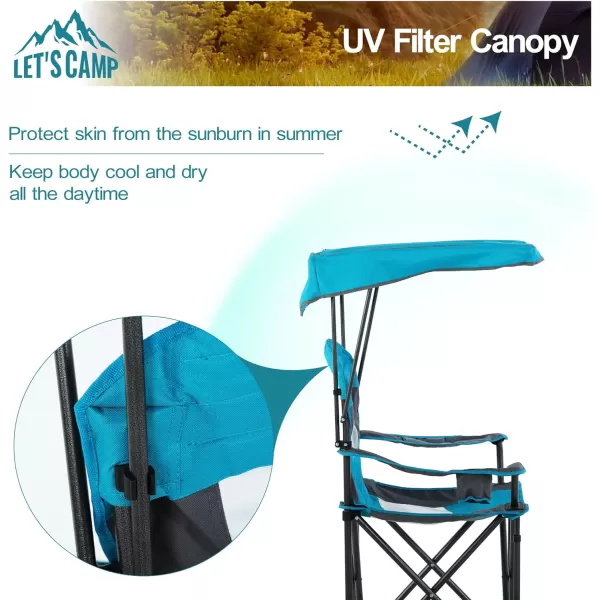 LETS CAMP Camp Chair with Shade Canopy Folding Camping Chair with Cup Holder and Carry Bag for Outdoor Camping Hiking Beach Heavy Duty 350 LBSBaby Blue
