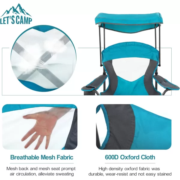 LETS CAMP Camp Chair with Shade Canopy Folding Camping Chair with Cup Holder and Carry Bag for Outdoor Camping Hiking Beach Heavy Duty 350 LBSBaby Blue