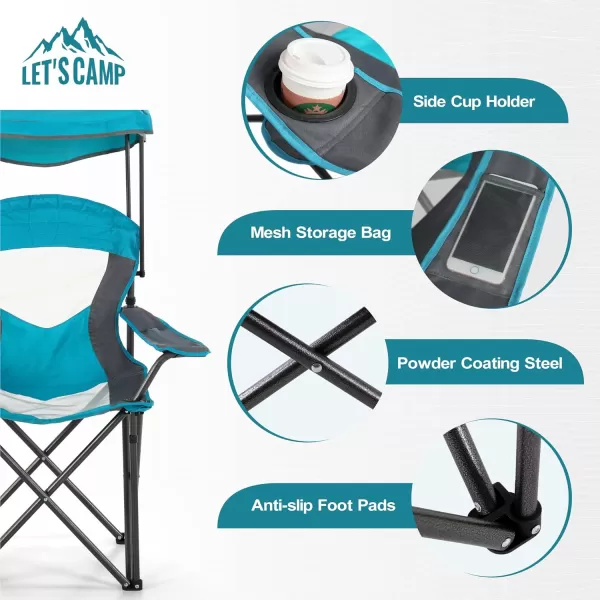 LETS CAMP Camp Chair with Shade Canopy Folding Camping Chair with Cup Holder and Carry Bag for Outdoor Camping Hiking Beach Heavy Duty 350 LBSBaby Blue