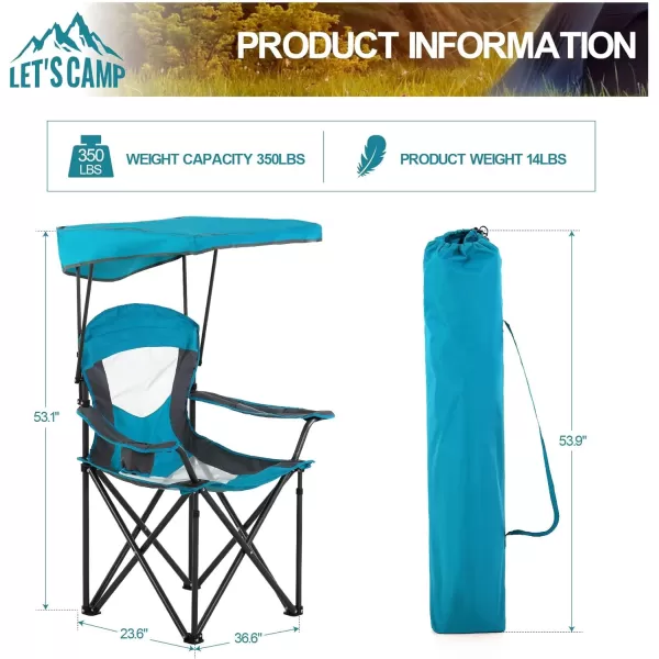 LETS CAMP Camp Chair with Shade Canopy Folding Camping Chair with Cup Holder and Carry Bag for Outdoor Camping Hiking Beach Heavy Duty 350 LBSBaby Blue