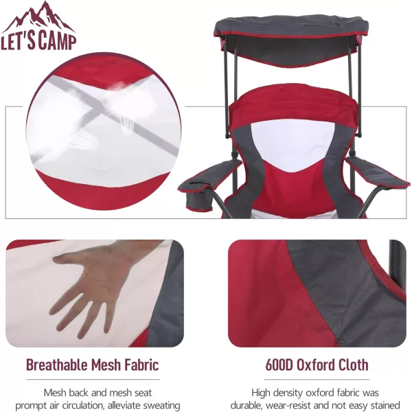 LETS CAMP Camp Chair with Shade Canopy Folding Camping Chair with Cup Holder and Carry Bag for Outdoor Camping Hiking Beach Heavy Duty 350 LBSRed