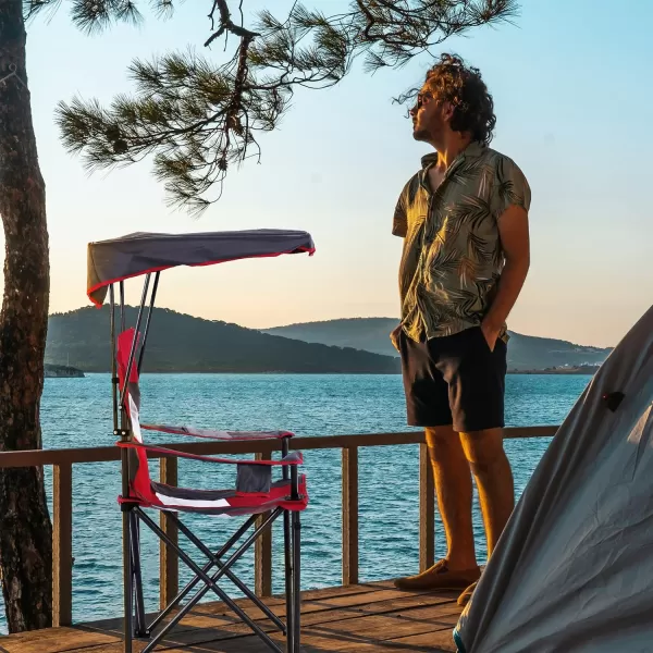 LETS CAMP Camp Chair with Shade Canopy Folding Camping Chair with Cup Holder and Carry Bag for Outdoor Camping Hiking Beach Heavy Duty 350 LBSRed