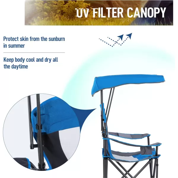 LETS CAMP Camp Chair with Shade Canopy Folding Camping Chair with Cup Holder and Carry Bag for Outdoor Camping Hiking Beach Heavy Duty 350 LBSRoyal Blue