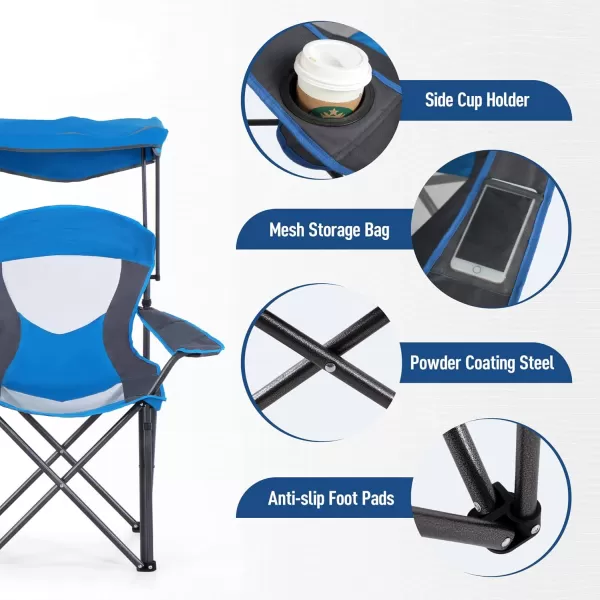 LETS CAMP Camp Chair with Shade Canopy Folding Camping Chair with Cup Holder and Carry Bag for Outdoor Camping Hiking Beach Heavy Duty 350 LBSRoyal Blue