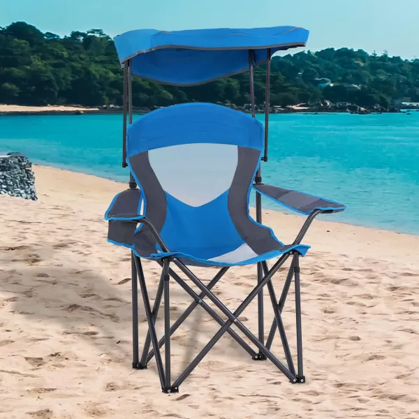 LETS CAMP Camp Chair with Shade Canopy Folding Camping Chair with Cup Holder and Carry Bag for Outdoor Camping Hiking Beach Heavy Duty 350 LBSRoyal Blue