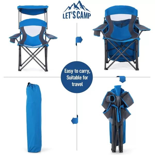 LETS CAMP Camp Chair with Shade Canopy Folding Camping Chair with Cup Holder and Carry Bag for Outdoor Camping Hiking Beach Heavy Duty 350 LBSRoyal Blue