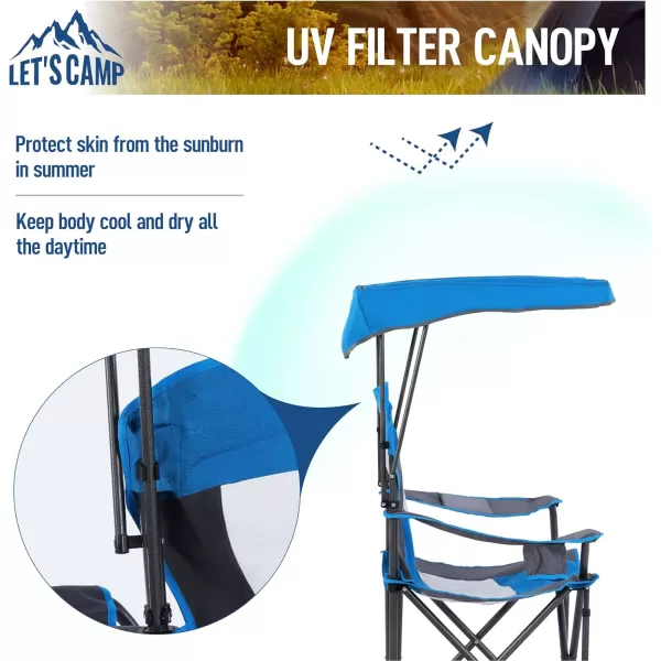 LETS CAMP Camp Chair with Shade Canopy Folding Camping Chair with Cup Holder and Carry Bag for Outdoor Camping Hiking Beach Heavy Duty 350 LBSRoyal Blue
