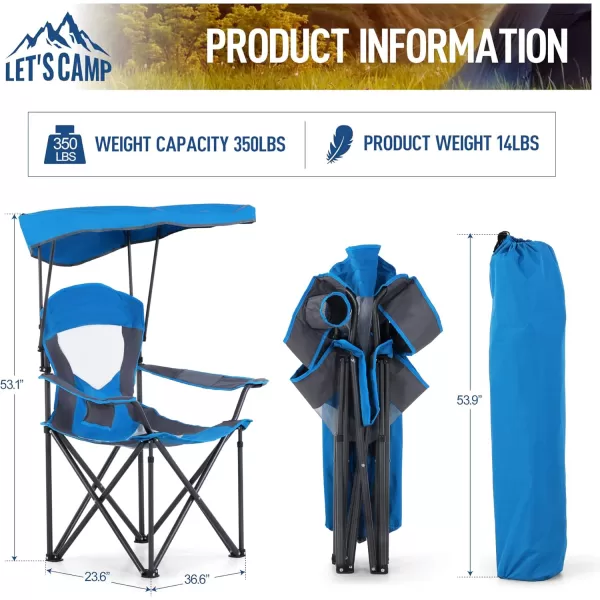 LETS CAMP Camp Chair with Shade Canopy Folding Camping Chair with Cup Holder and Carry Bag for Outdoor Camping Hiking Beach Heavy Duty 350 LBSRoyal Blue