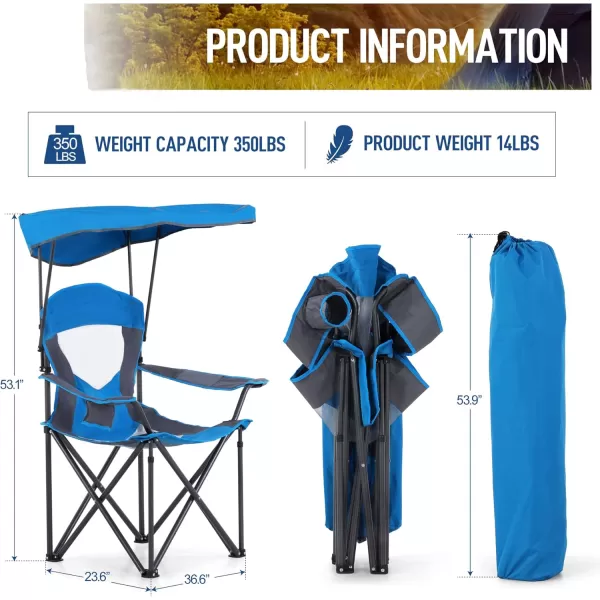 LETS CAMP Camp Chair with Shade Canopy Folding Camping Chair with Cup Holder and Carry Bag for Outdoor Camping Hiking Beach Heavy Duty 350 LBSRoyal Blue