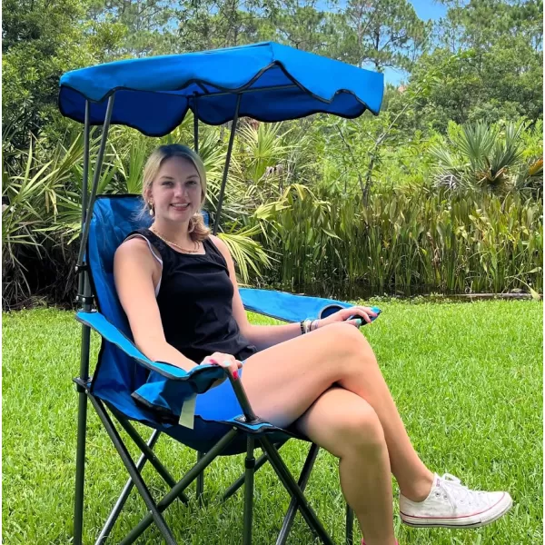 LETS CAMP Camp Chair with Shade Canopy Folding Camping Recliner Chair with Carry Bag for Outdoor Camping Hiking Beach Heavy Duty 350 LBSLight Blue