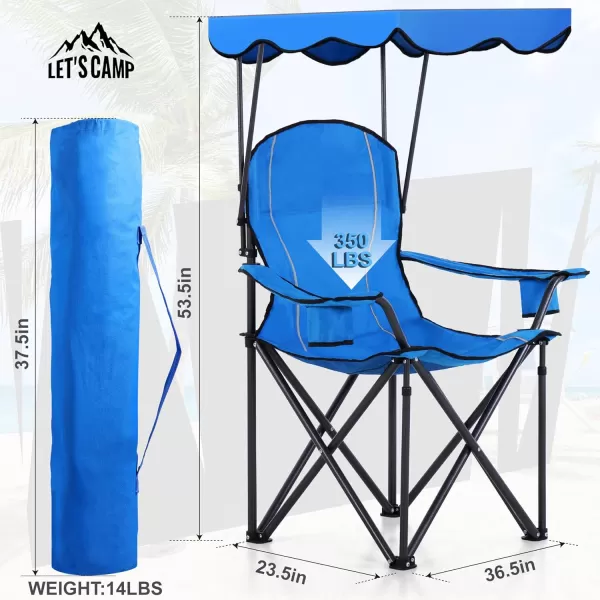LETS CAMP Camp Chair with Shade Canopy Folding Camping Recliner Chair with Carry Bag for Outdoor Camping Hiking Beach Heavy Duty 350 LBSLight Blue