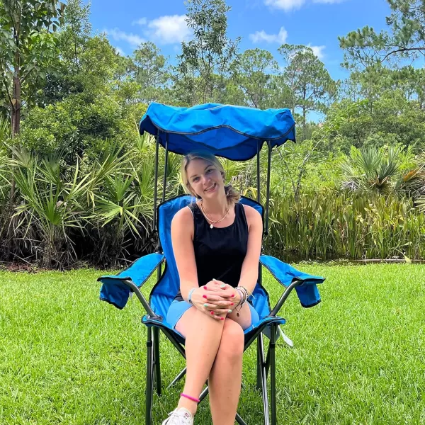 LETS CAMP Camp Chair with Shade Canopy Folding Camping Recliner Chair with Carry Bag for Outdoor Camping Hiking Beach Heavy Duty 350 LBSLight Blue