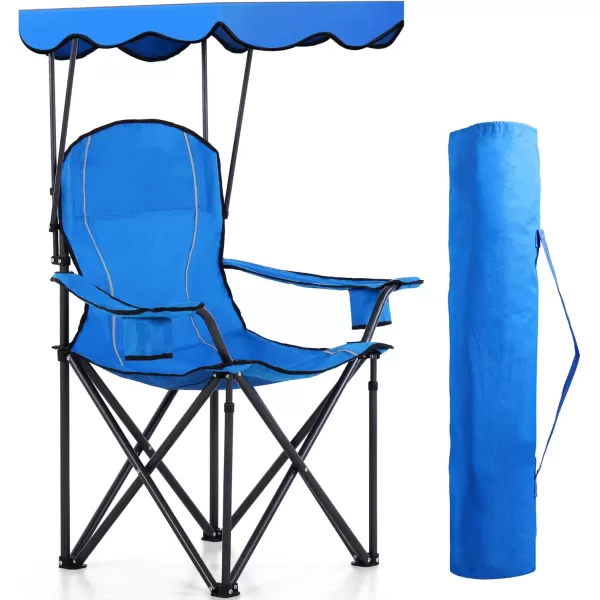LETS CAMP Camp Chair with Shade Canopy Folding Camping Recliner Chair with Carry Bag for Outdoor Camping Hiking Beach Heavy Duty 350 LBSLight Blue