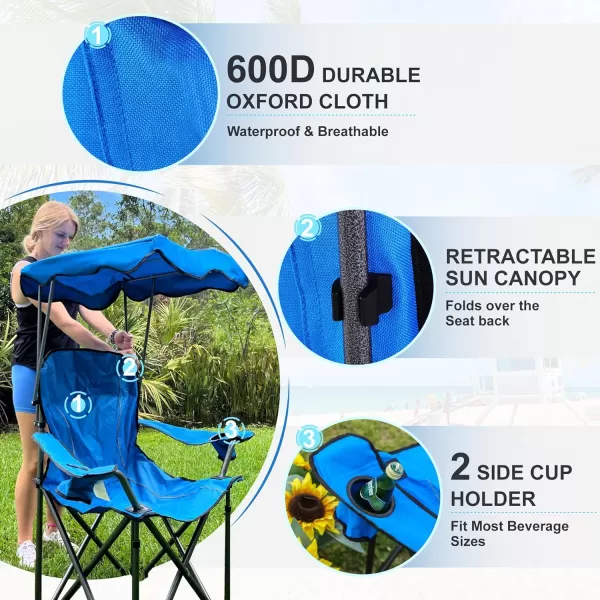LETS CAMP Camp Chair with Shade Canopy Folding Camping Recliner Chair with Carry Bag for Outdoor Camping Hiking Beach Heavy Duty 350 LBSLight Blue