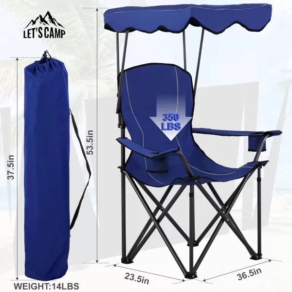 LETS CAMP Camp Chair with Shade Canopy Folding Camping Recliner Chair with Carry Bag for Outdoor Camping Hiking Beach Heavy Duty 350 LBSNavy