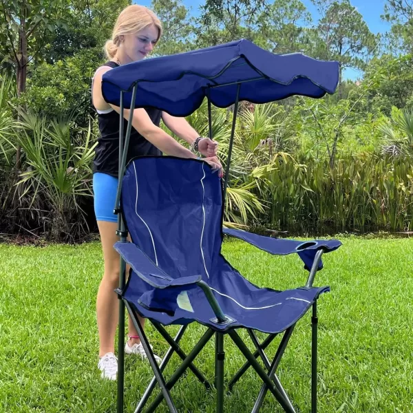 LETS CAMP Camp Chair with Shade Canopy Folding Camping Recliner Chair with Carry Bag for Outdoor Camping Hiking Beach Heavy Duty 350 LBSNavy